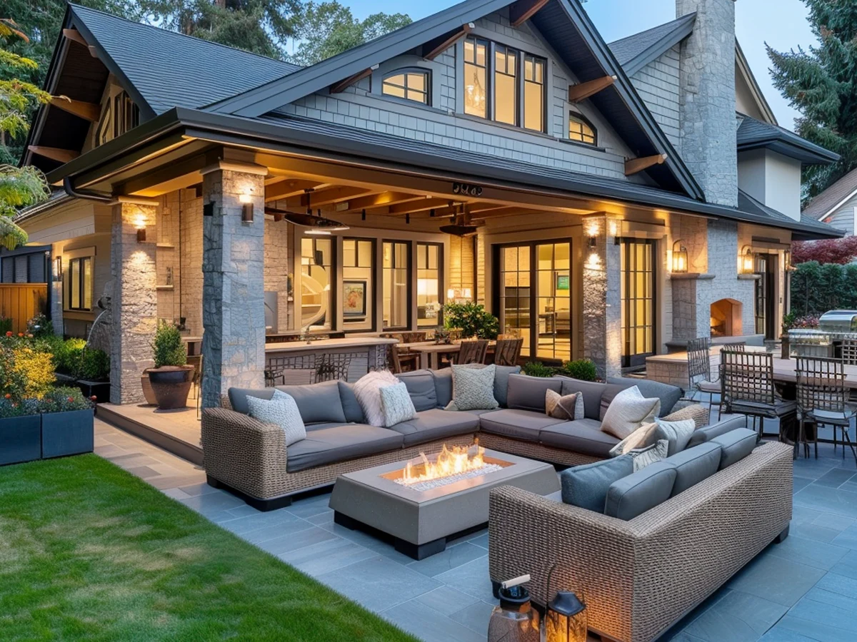 Patio With Furniture Around Fire Pit