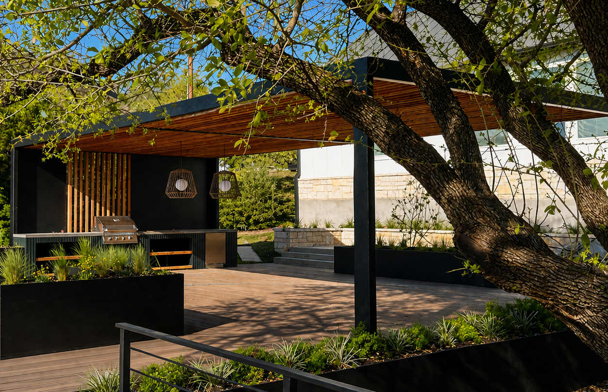 Steel Beam and cedar pergola